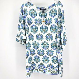 Karen Scott Women Boat Neck Floral Top Cuff Sleeve